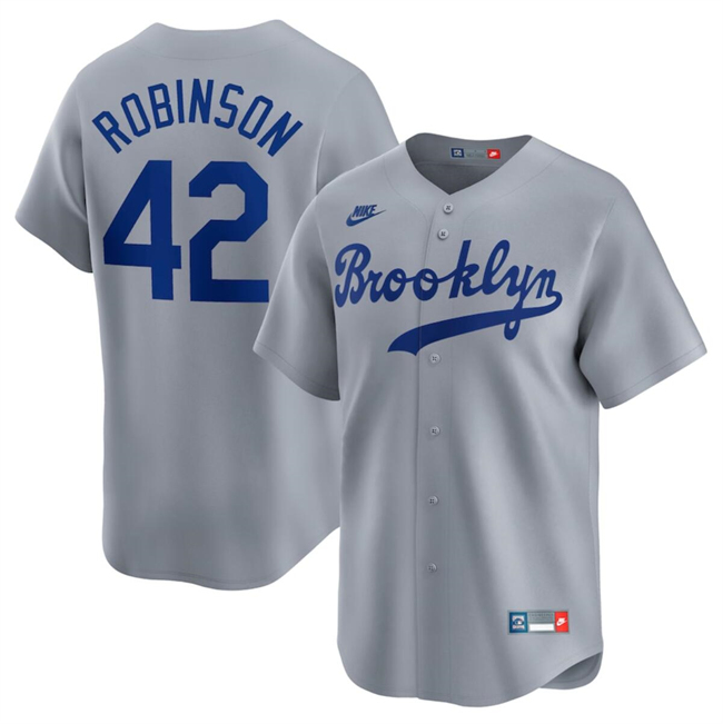 Brooklyn Dodgers #42 Jackie Robinson Gray Throwback Cooperstown Collection Limited Stitched Jersey